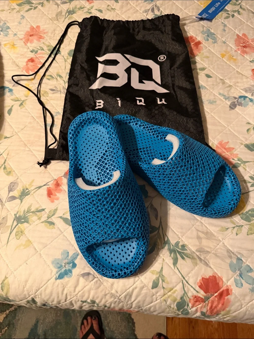 Blue Mesh Slide Sandals